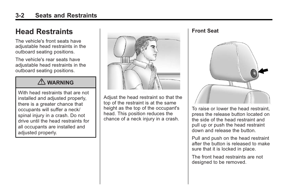 Head restraints, Head restraints -2, Exterior | Airbag | Buick 2011 Regal User Manual | Page 44 / 360