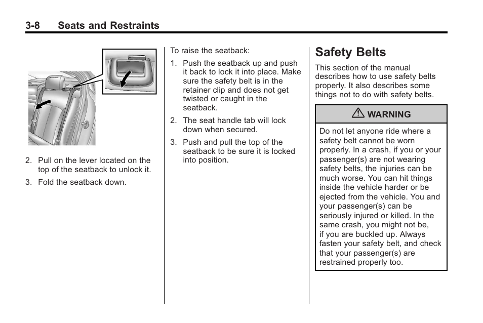 Safety belts, Safety belts -8, Infotainment system | Servicing | Buick 2011 Regal User Manual | Page 50 / 360