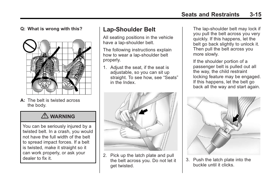 Lap-shoulder belt, Lap-shoulder belt -15, Airbag-equipped | Buick 2011 Regal User Manual | Page 57 / 360