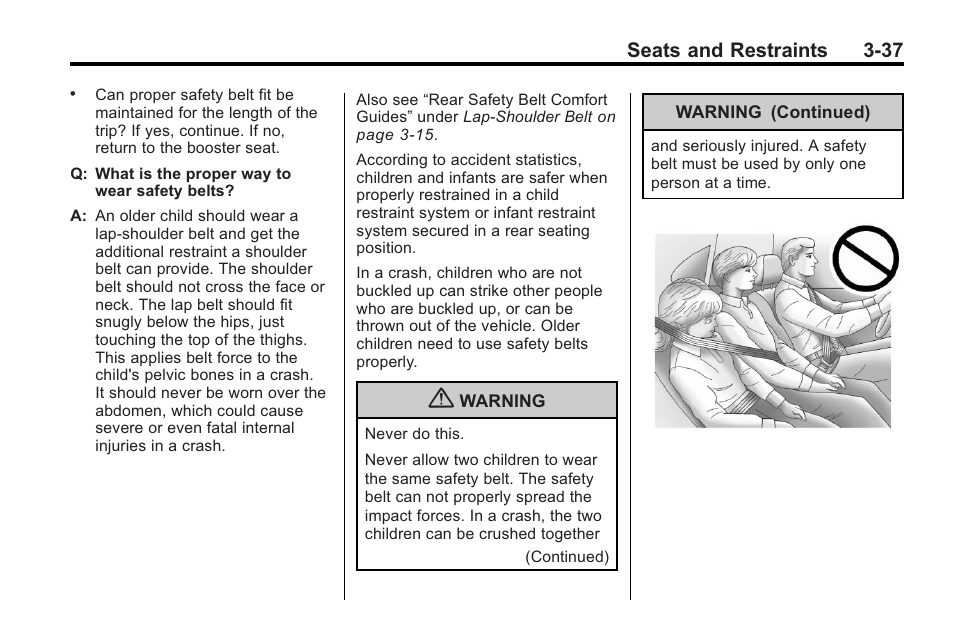 Seats and restraints 3-37 | Buick 2011 Regal User Manual | Page 79 / 360