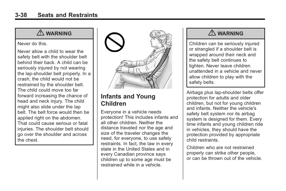 Infants and young children, Infants and young, Children -38 | Buick 2011 Regal User Manual | Page 80 / 360