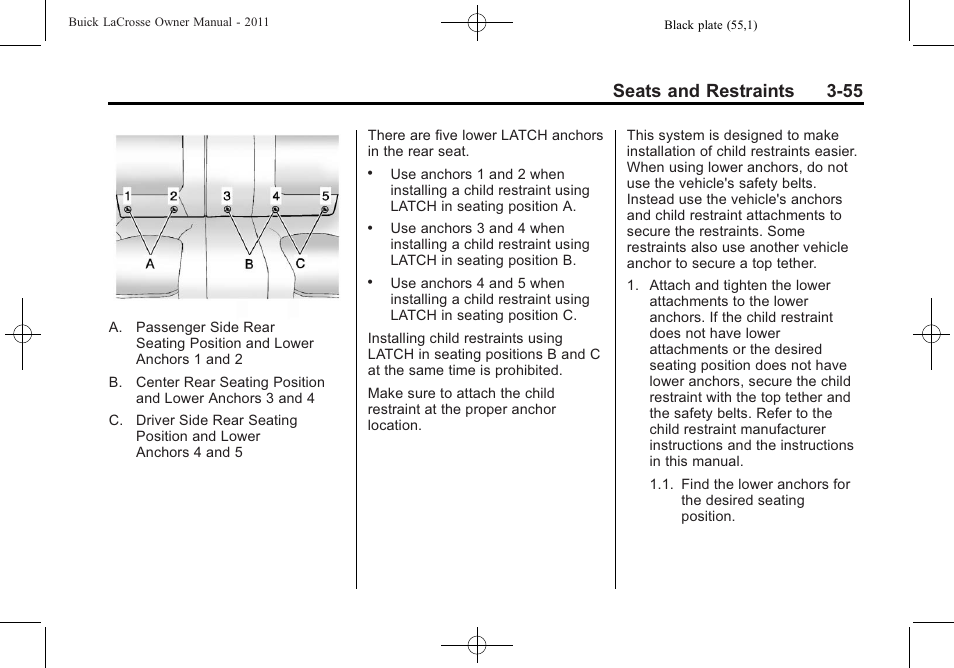 Seats and restraints 3-55 | Buick 2011 Lacrosse User Manual | Page 107 / 446