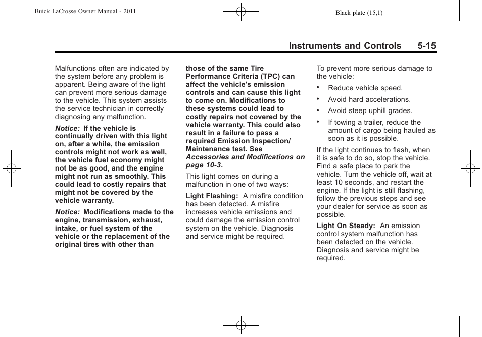 Instruments and controls 5-15 | Buick 2011 Lacrosse User Manual | Page 133 / 446