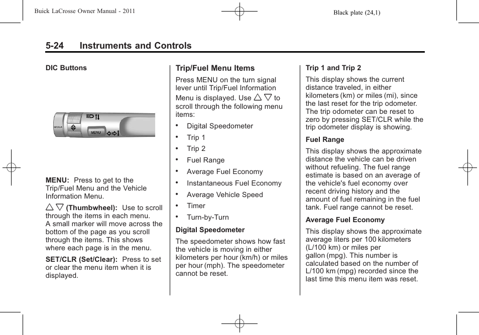 24 instruments and controls | Buick 2011 Lacrosse User Manual | Page 142 / 446
