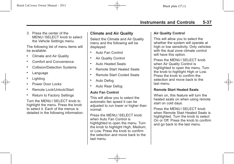 Instruments and controls 5-37 | Buick 2011 Lacrosse User Manual | Page 155 / 446