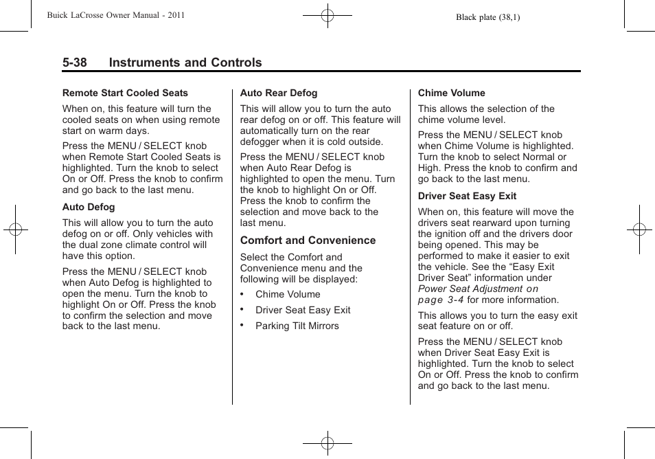 38 instruments and controls | Buick 2011 Lacrosse User Manual | Page 156 / 446