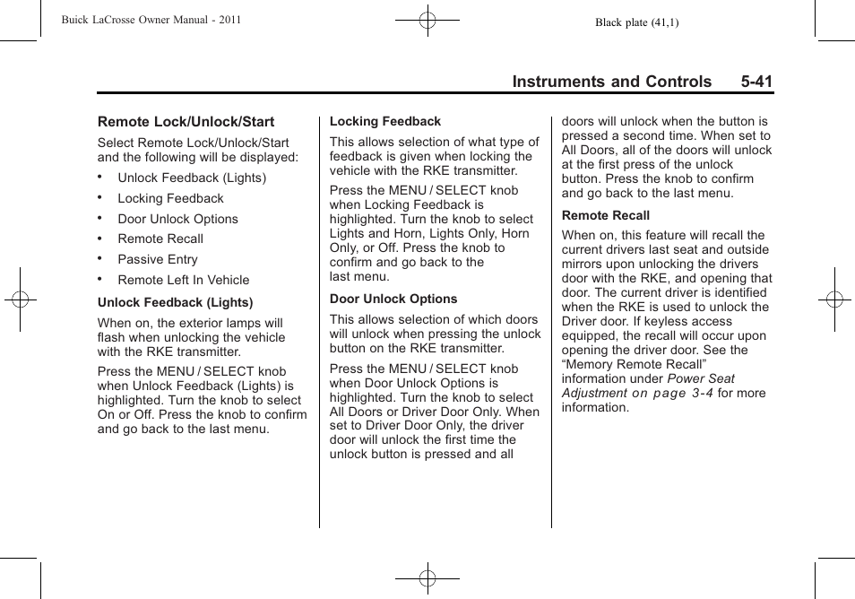 Instruments and controls 5-41 | Buick 2011 Lacrosse User Manual | Page 159 / 446