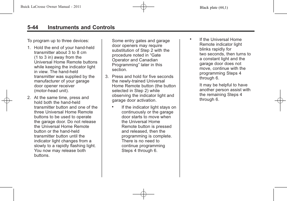 44 instruments and controls | Buick 2011 Lacrosse User Manual | Page 162 / 446