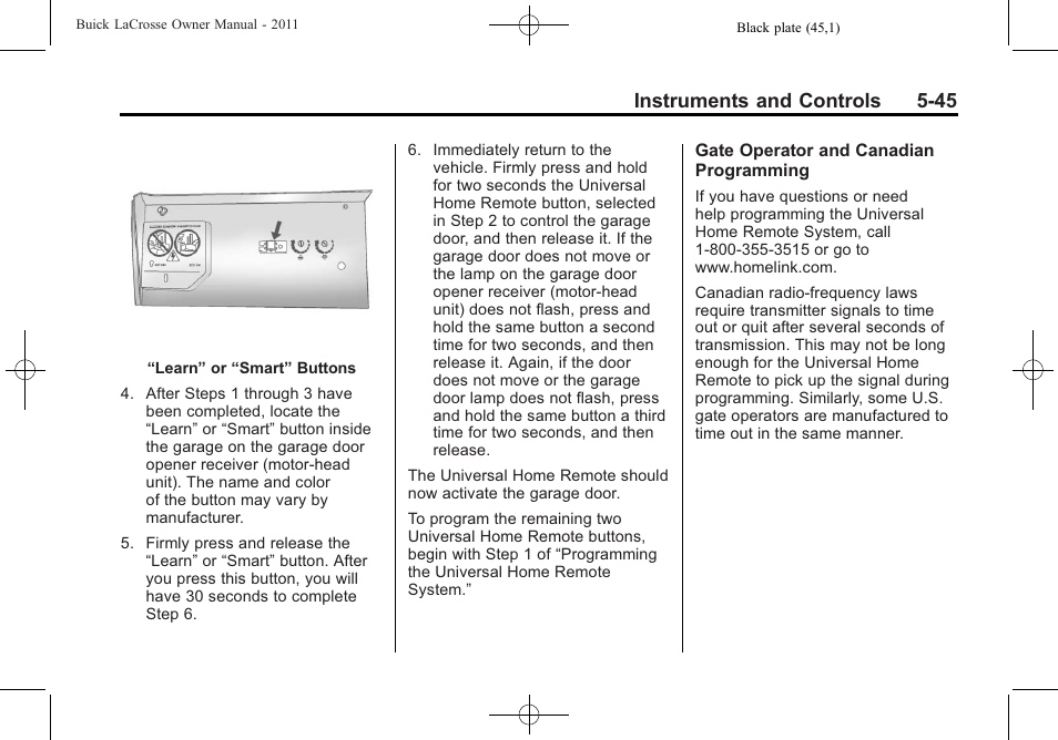 Instruments and controls 5-45 | Buick 2011 Lacrosse User Manual | Page 163 / 446