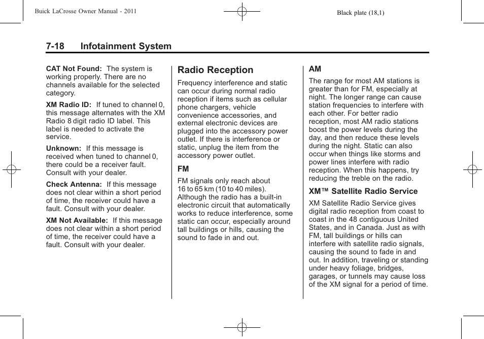 Radio reception, Radio reception -18, Phone | Buick 2011 Lacrosse User Manual | Page 190 / 446
