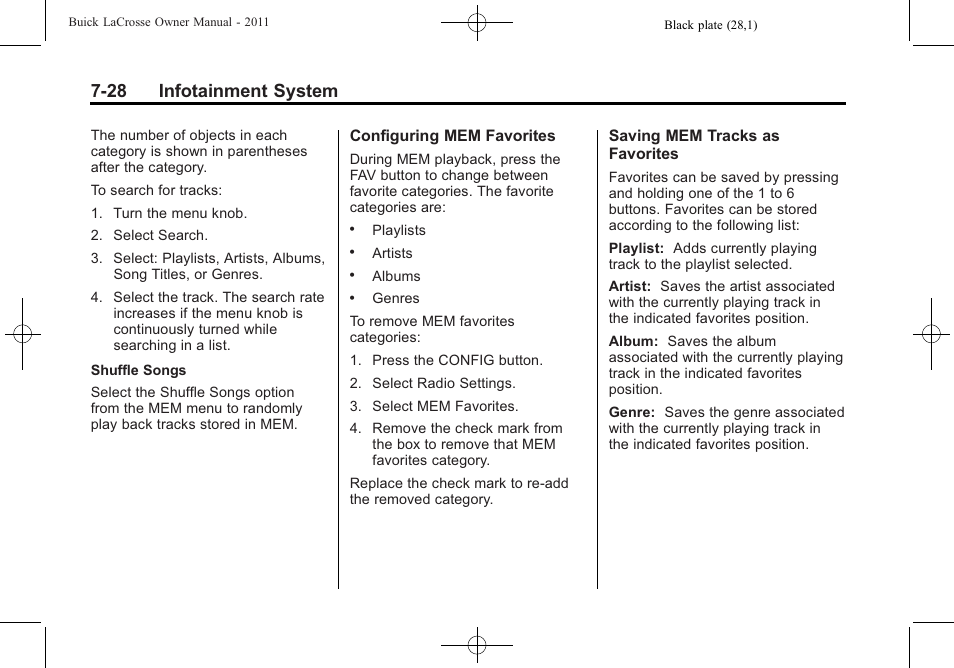 28 infotainment system | Buick 2011 Lacrosse User Manual | Page 200 / 446