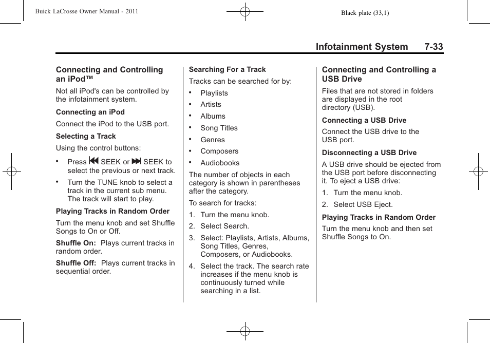 Infotainment system 7-33 | Buick 2011 Lacrosse User Manual | Page 205 / 446