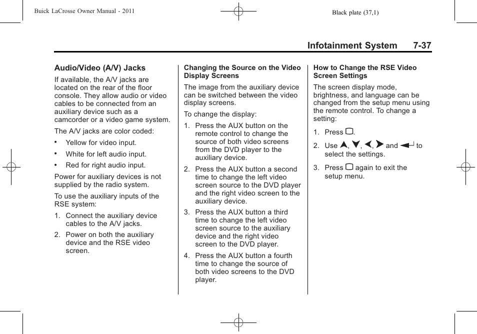Infotainment system 7-37 | Buick 2011 Lacrosse User Manual | Page 209 / 446
