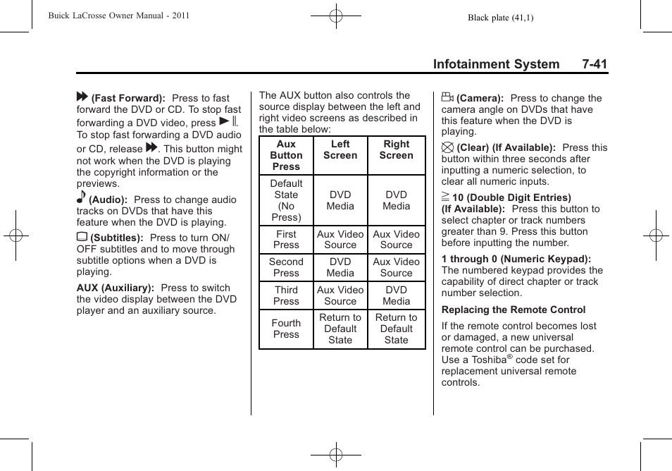 Infotainment system 7-41 | Buick 2011 Lacrosse User Manual | Page 213 / 446