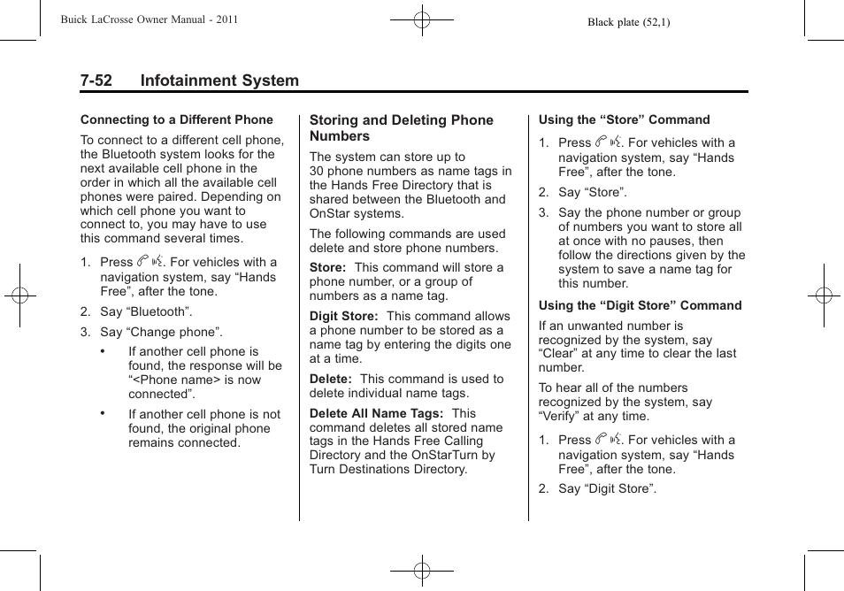 52 infotainment system | Buick 2011 Lacrosse User Manual | Page 224 / 446