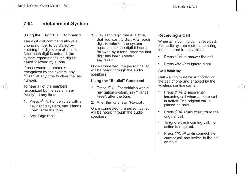 54 infotainment system | Buick 2011 Lacrosse User Manual | Page 226 / 446