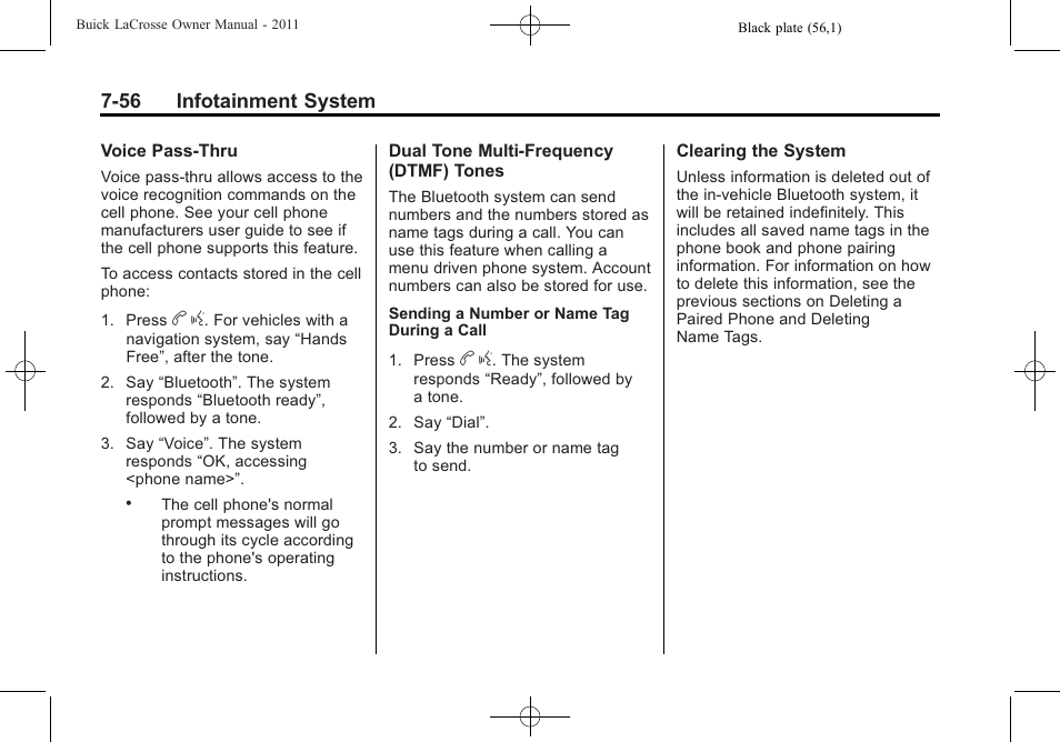 56 infotainment system | Buick 2011 Lacrosse User Manual | Page 228 / 446