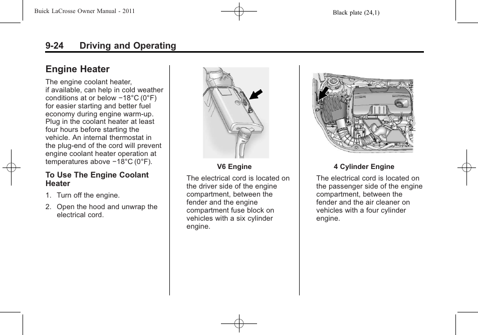 Engine heater, Engine heater -24 | Buick 2011 Lacrosse User Manual | Page 262 / 446
