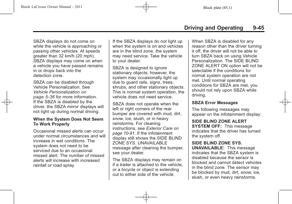 Driving and operating 9-45 | Buick 2011 Lacrosse User Manual | Page 283 / 446