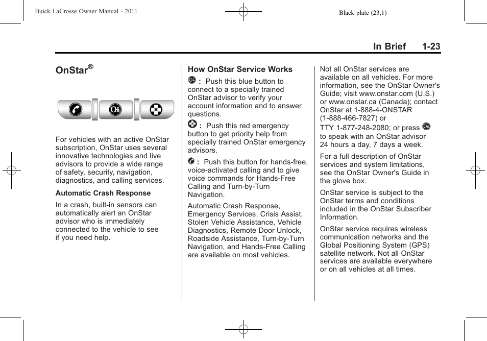 Onstar | Buick 2011 Lacrosse User Manual | Page 29 / 446