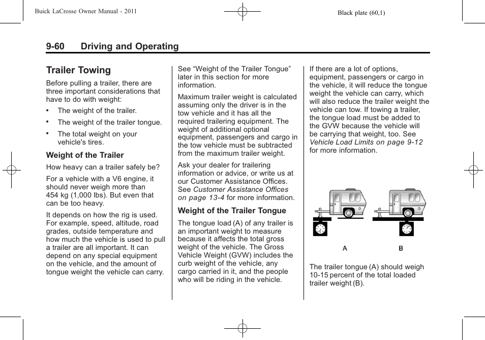 Trailer towing, Trailer towing -60, 60 driving and operating | Buick 2011 Lacrosse User Manual | Page 298 / 446