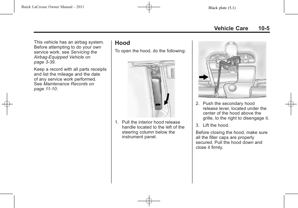 Hood, Hood -5 | Buick 2011 Lacrosse User Manual | Page 305 / 446