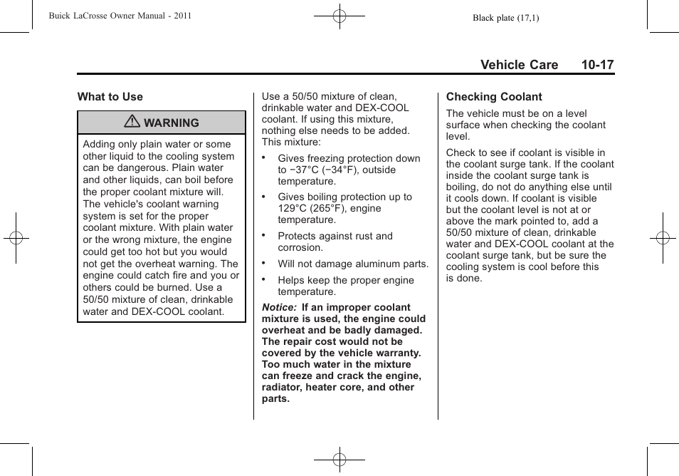 Vehicle care 10-17 | Buick 2011 Lacrosse User Manual | Page 317 / 446