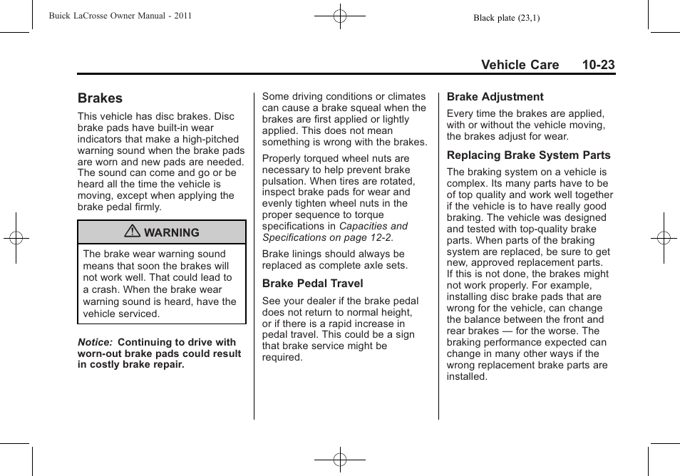 Brakes, Brakes -23, Stoplamps | Buick 2011 Lacrosse User Manual | Page 323 / 446