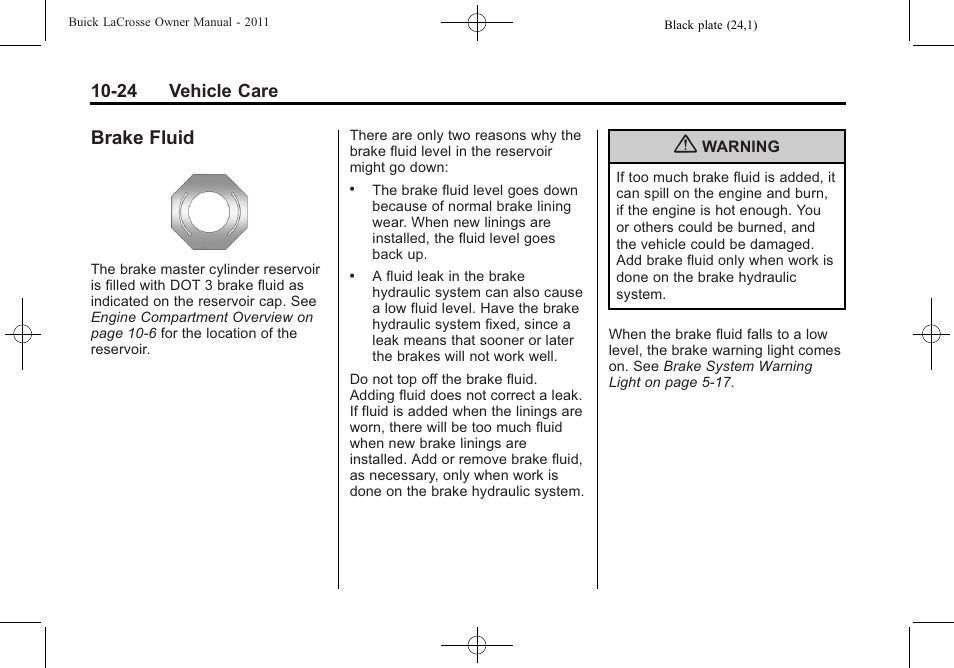 Brake fluid, Brake fluid -24 | Buick 2011 Lacrosse User Manual | Page 324 / 446