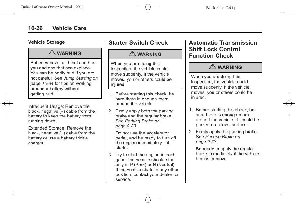 Starter switch check, Lock control function check -26 | Buick 2011 Lacrosse User Manual | Page 326 / 446