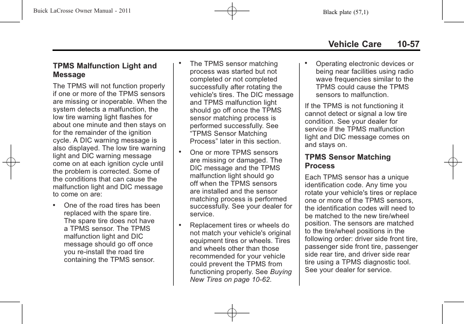 Vehicle care 10-57 | Buick 2011 Lacrosse User Manual | Page 357 / 446