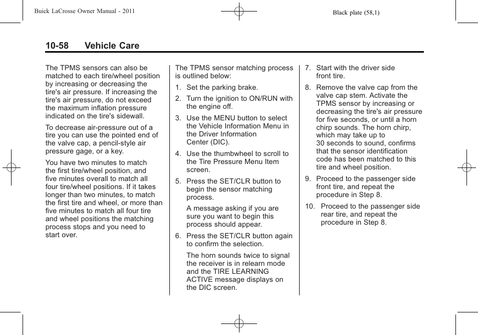 58 vehicle care | Buick 2011 Lacrosse User Manual | Page 358 / 446