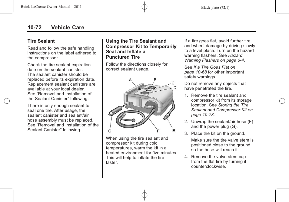 72 vehicle care | Buick 2011 Lacrosse User Manual | Page 372 / 446
