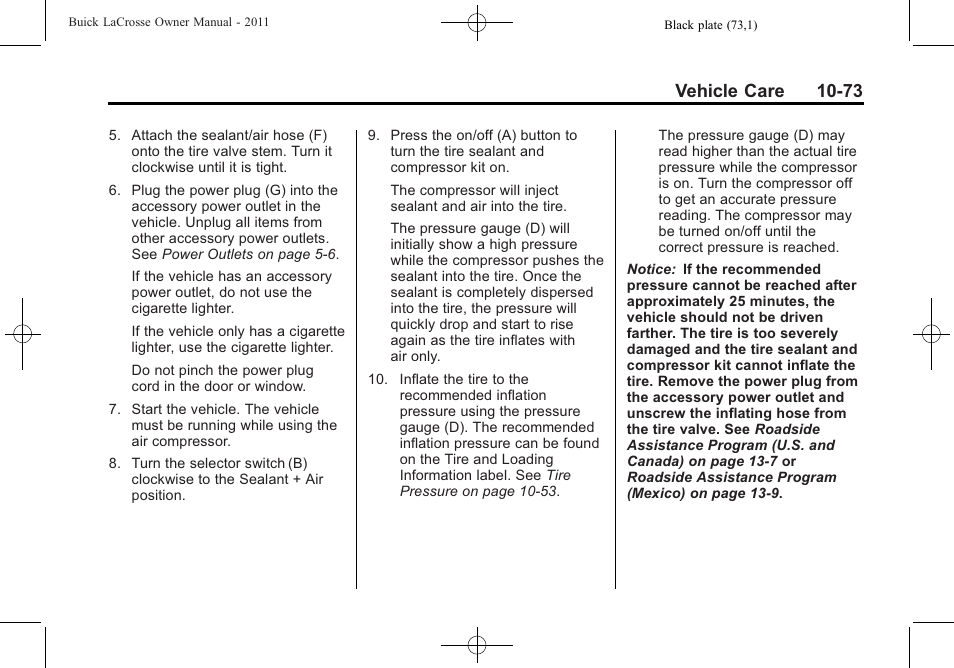 Vehicle care 10-73 | Buick 2011 Lacrosse User Manual | Page 373 / 446
