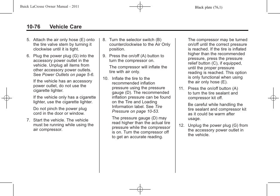 76 vehicle care | Buick 2011 Lacrosse User Manual | Page 376 / 446