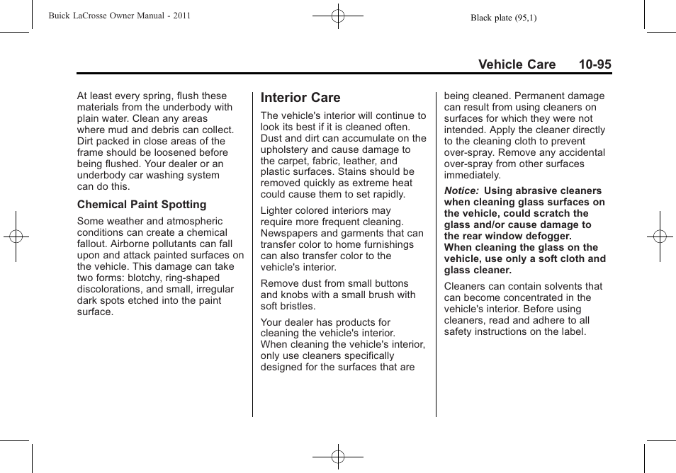 Interior care, Interior care -95 | Buick 2011 Lacrosse User Manual | Page 395 / 446