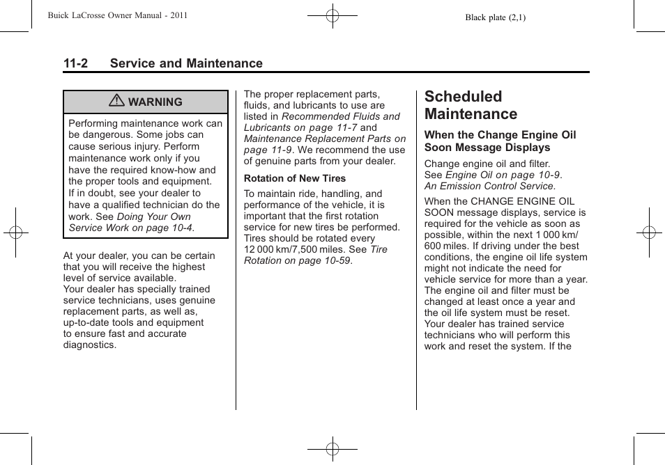 Scheduled maintenance, Scheduled maintenance -2, Maintenance | Buick 2011 Lacrosse User Manual | Page 402 / 446