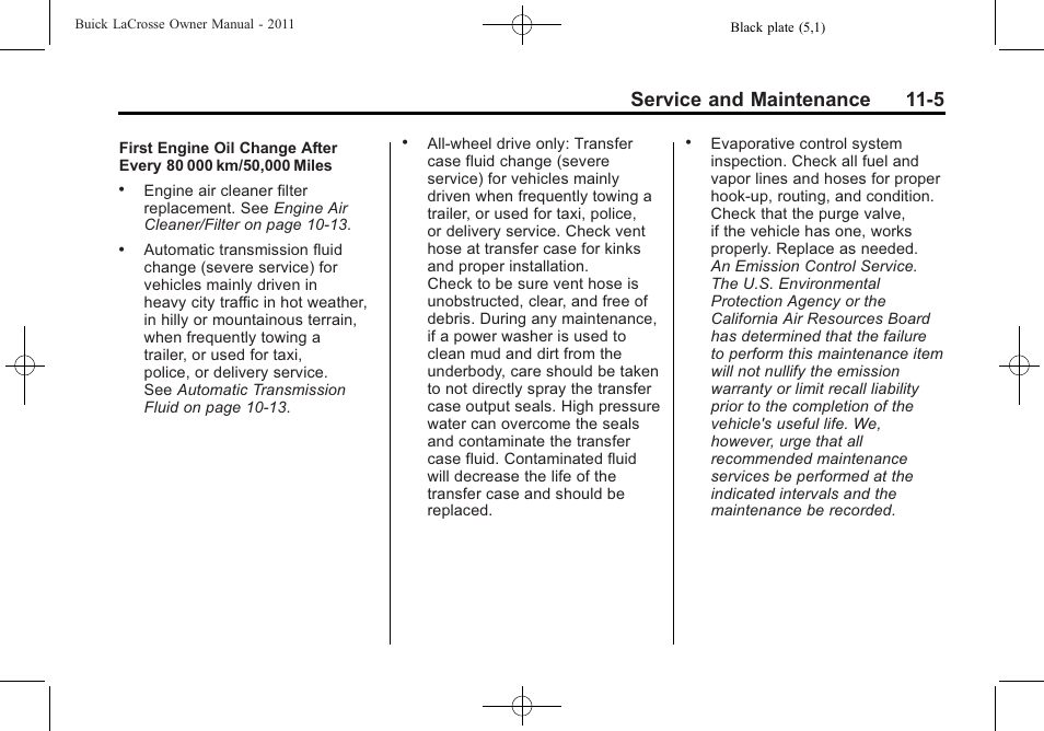 Service and maintenance 11-5 | Buick 2011 Lacrosse User Manual | Page 405 / 446