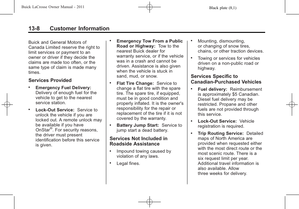 8 customer information | Buick 2011 Lacrosse User Manual | Page 424 / 446