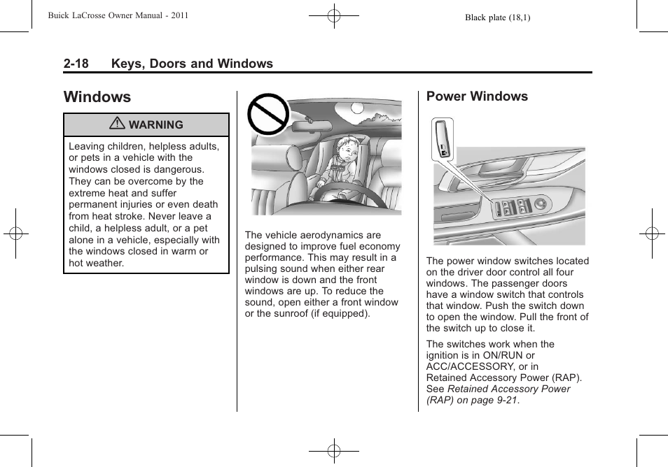 Windows, Power windows, Windows -18 | Lighting | Buick 2011 Lacrosse User Manual | Page 48 / 446