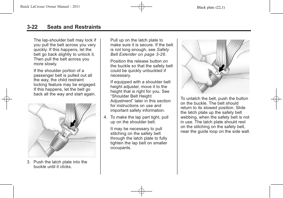 22 seats and restraints | Buick 2011 Lacrosse User Manual | Page 74 / 446