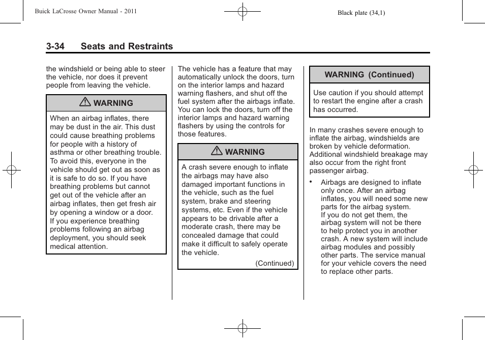Buick 2011 Lacrosse User Manual | Page 86 / 446