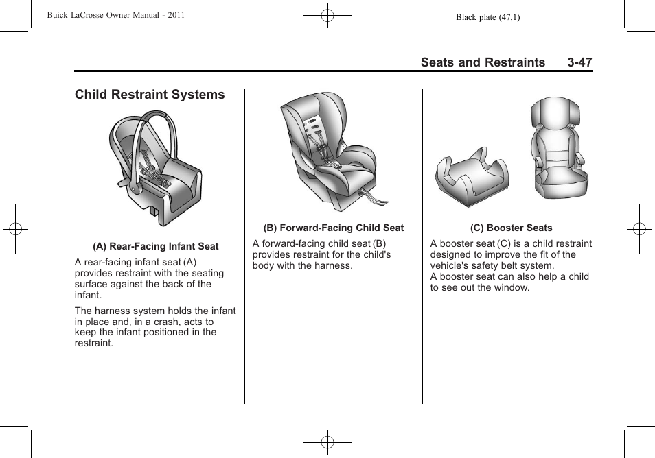 Child restraint systems, Child restraint systems -47, Outboard | Buick 2011 Lacrosse User Manual | Page 99 / 446