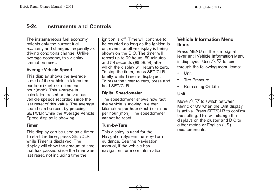 24 instruments and controls | Buick REGAL 2011 User Manual | Page 132 / 368