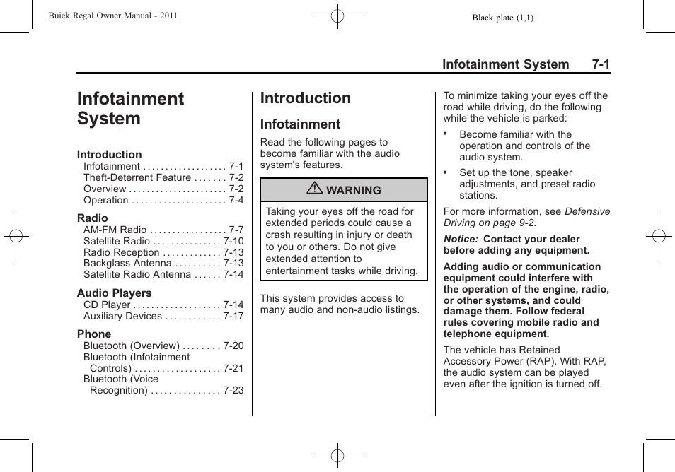 Infotainment system, Introduction, Infotainment | Buick REGAL 2011 User Manual | Page 151 / 368