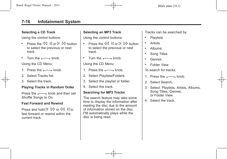 16 infotainment system | Buick REGAL 2011 User Manual | Page 166 / 368