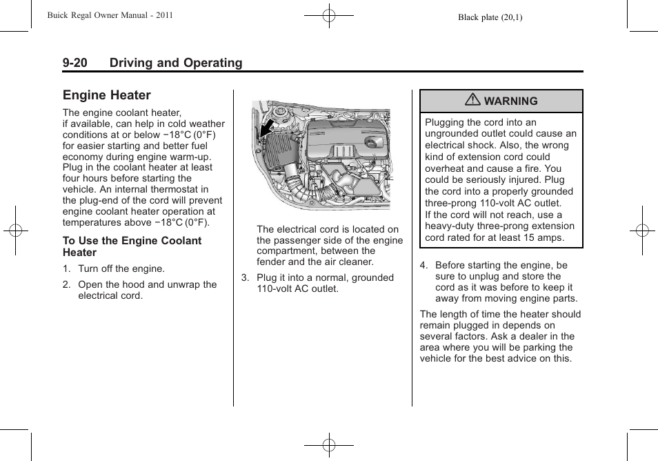 Engine heater, Engine heater -20 | Buick REGAL 2011 User Manual | Page 210 / 368