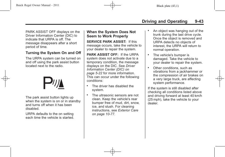 Driving and operating 9-43 | Buick REGAL 2011 User Manual | Page 233 / 368