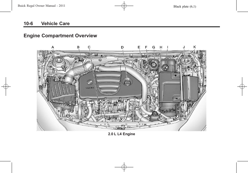 Engine compartment overview, Engine compartment, Overview -6 | Buick REGAL 2011 User Manual | Page 246 / 368