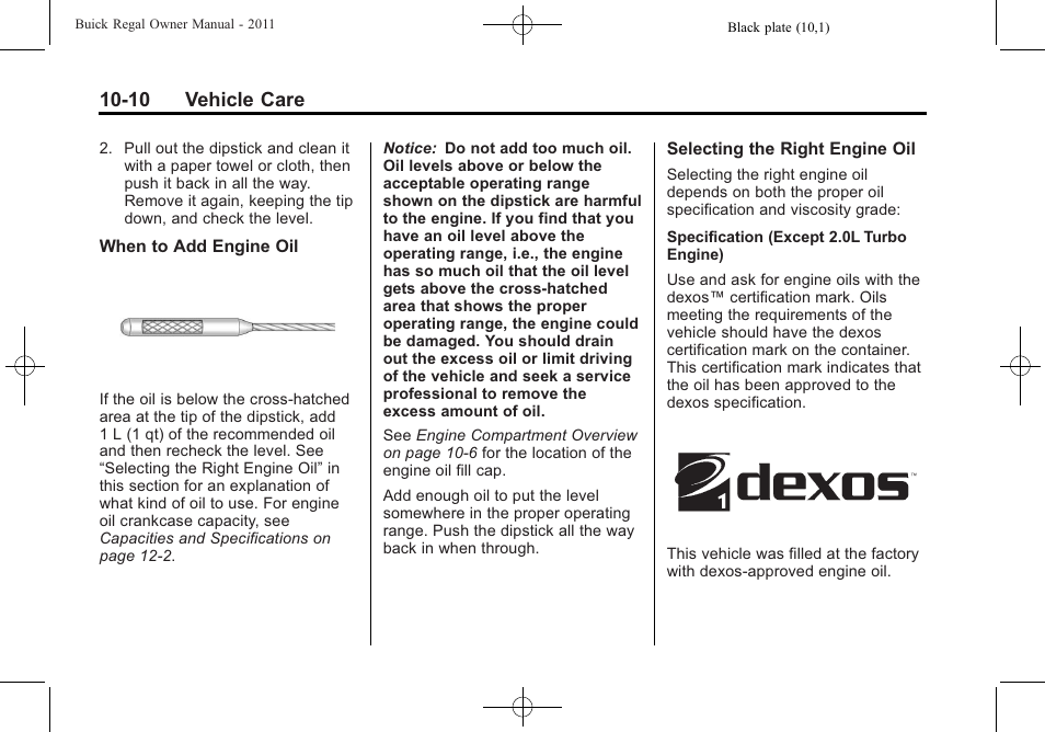 10 vehicle care | Buick REGAL 2011 User Manual | Page 250 / 368